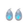 925 Sterling Silver teardrop stud earrings with natural rainbow moonstone gemstone