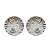 925 Sterling Silver textured round stud earrings with blue topaz gemstone.