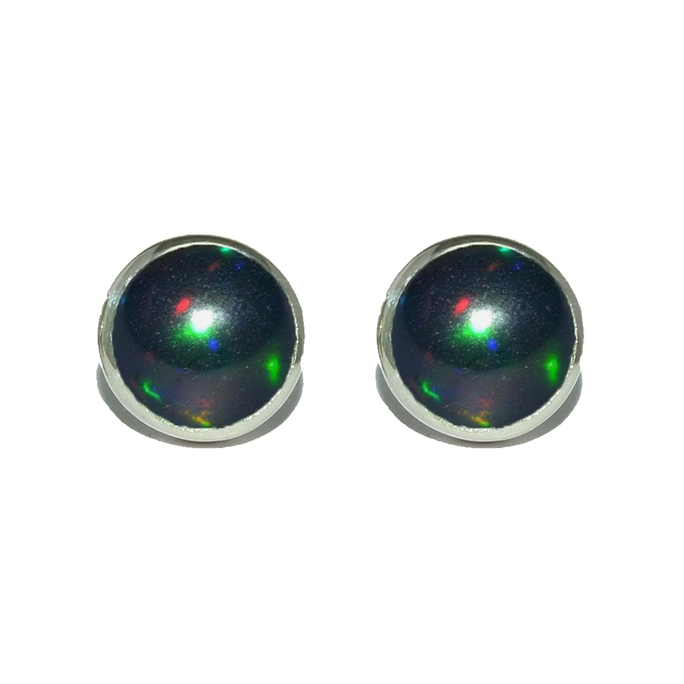 925 sterling silver stud earrings with round Ethiopian black opal gemstones