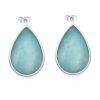 Teardrop larimar gemstone stud earrings in 925 sterling silver