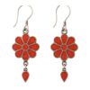 Silver-plated brass red coral inlay floral drop dangle earrings