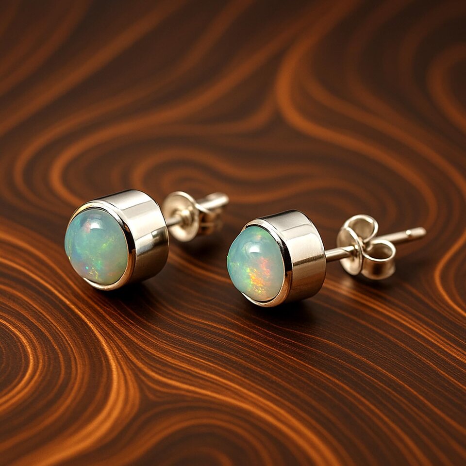 Ethiopian Opal Gemstone Stud Earring Jewellery