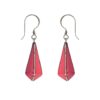 Handmade geometric drop earrings with red resin inlay and silver-tone hooks