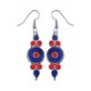 Silver-plated dangle earrings with lapis lazuli and coral inlay, geometric boho design