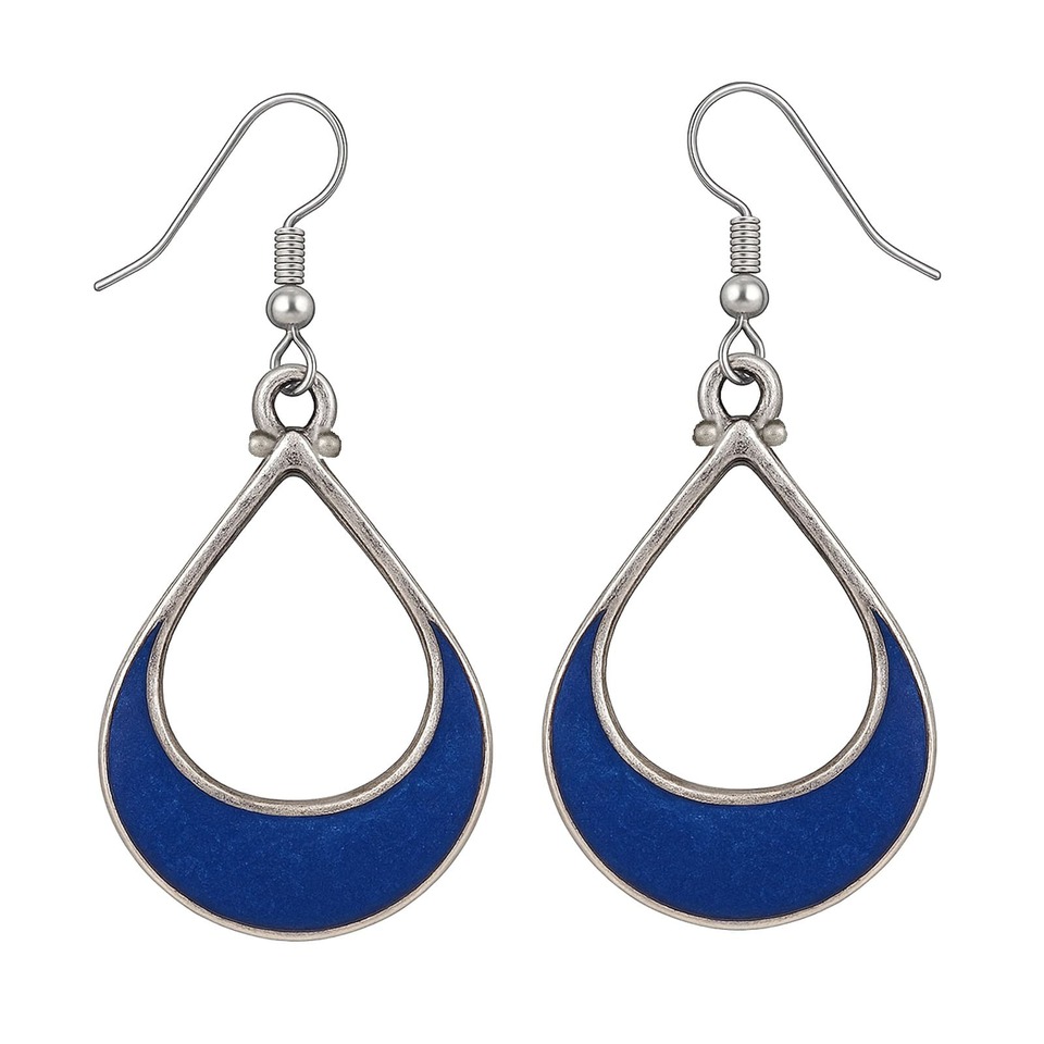 Silver-plated lapis lazuli teardrop dangle earrings