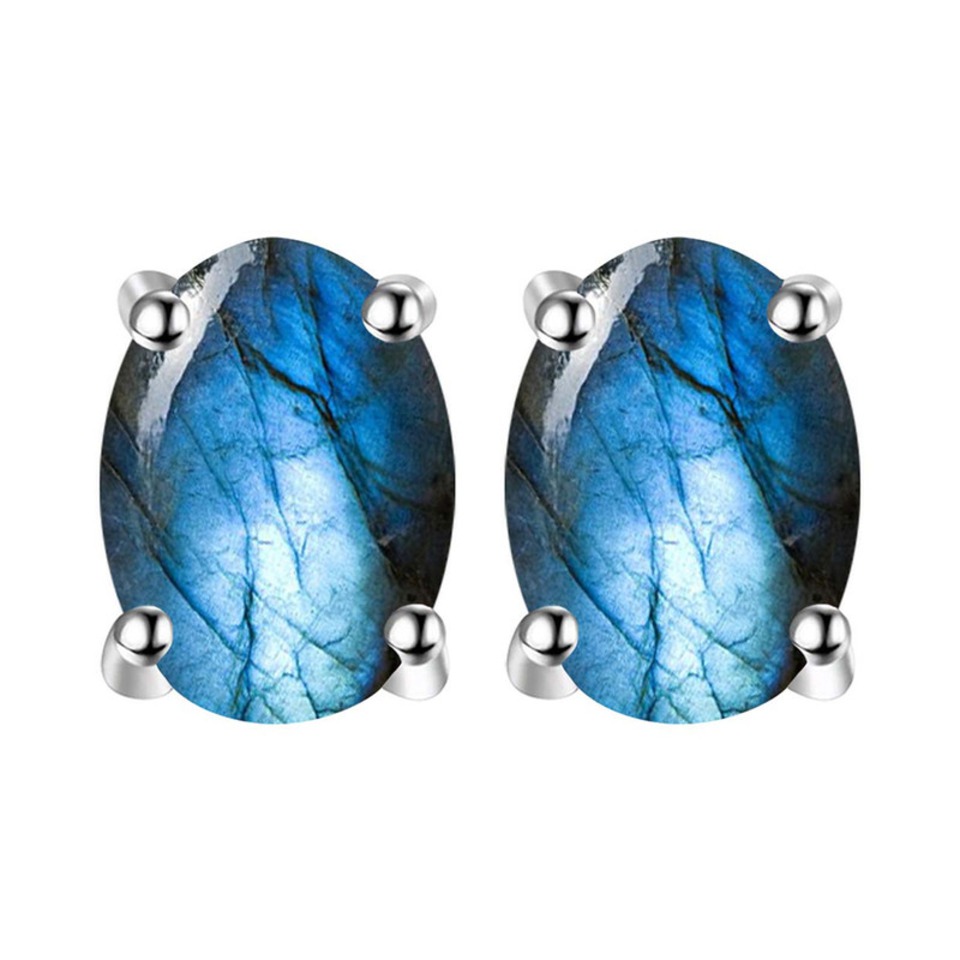 Labradorite oval stud earrings in silver prong setting
