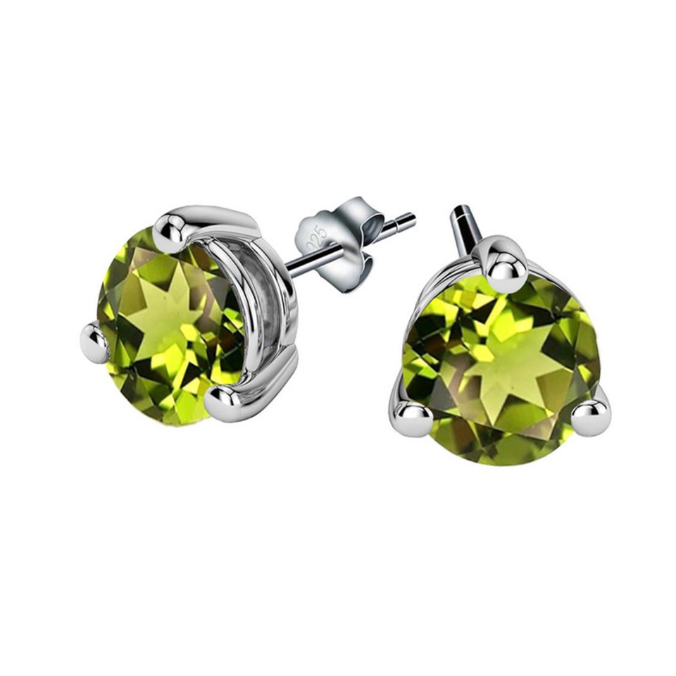 Peridot round stud earrings in 925 sterling silver prong setting