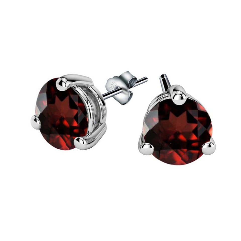 925 sterling silver stud earrings with round garnet gemstones