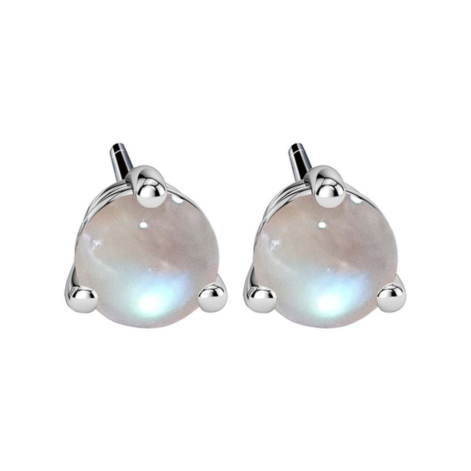 925 sterling silver stud earrings with round moonstone gemstones