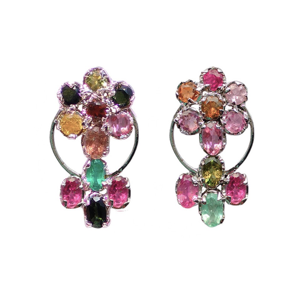 Multicolor gemstone floral stud earrings