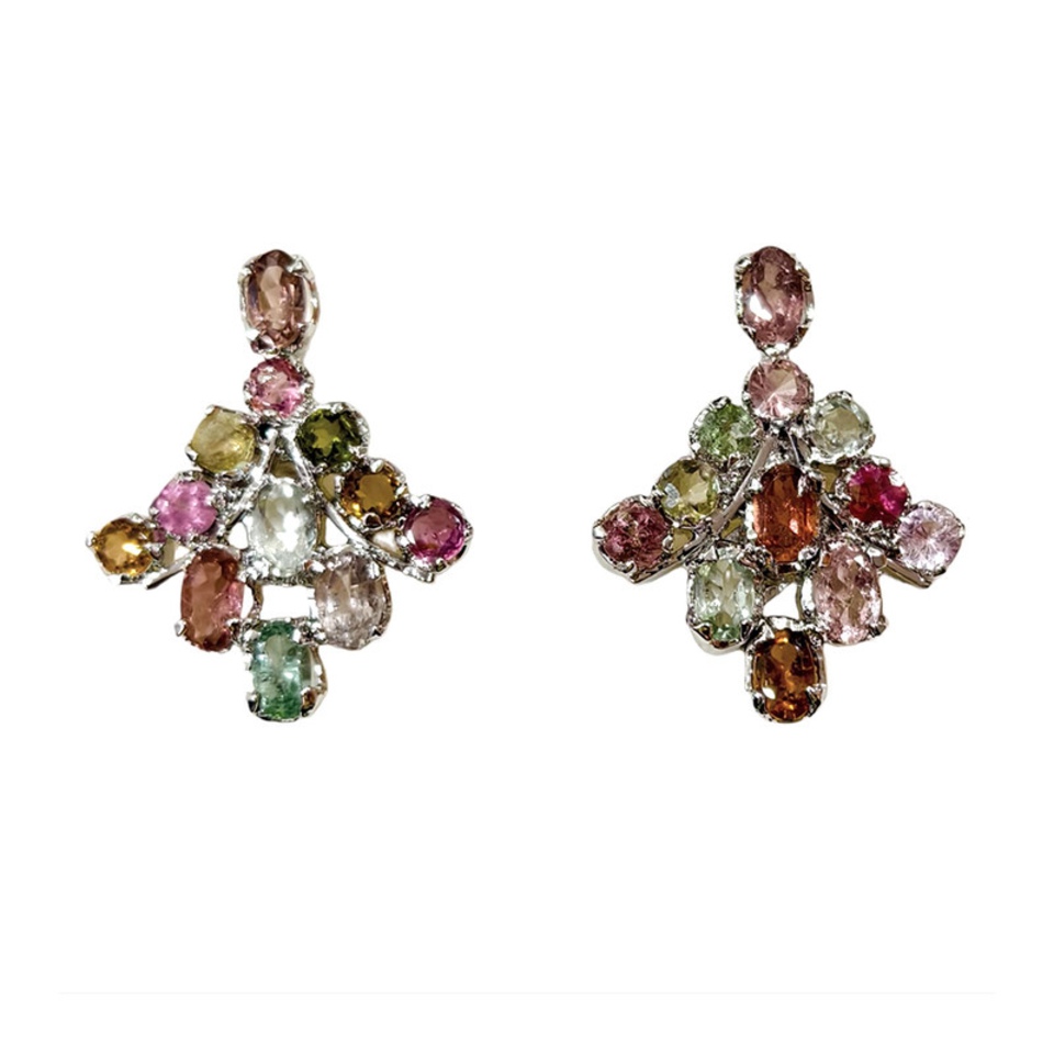 Multicolor gemstone cluster stud earrings