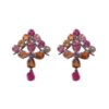 Pink, orange and yellow gemstone cluster drop earrings