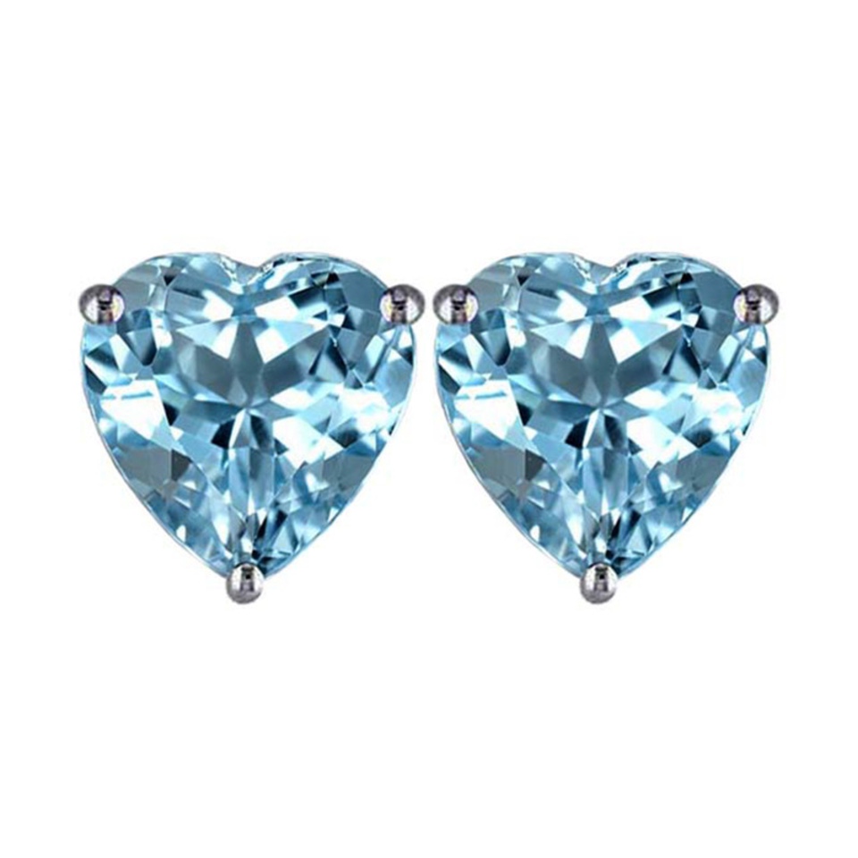 Heart-shaped blue topaz gemstone stud earrings