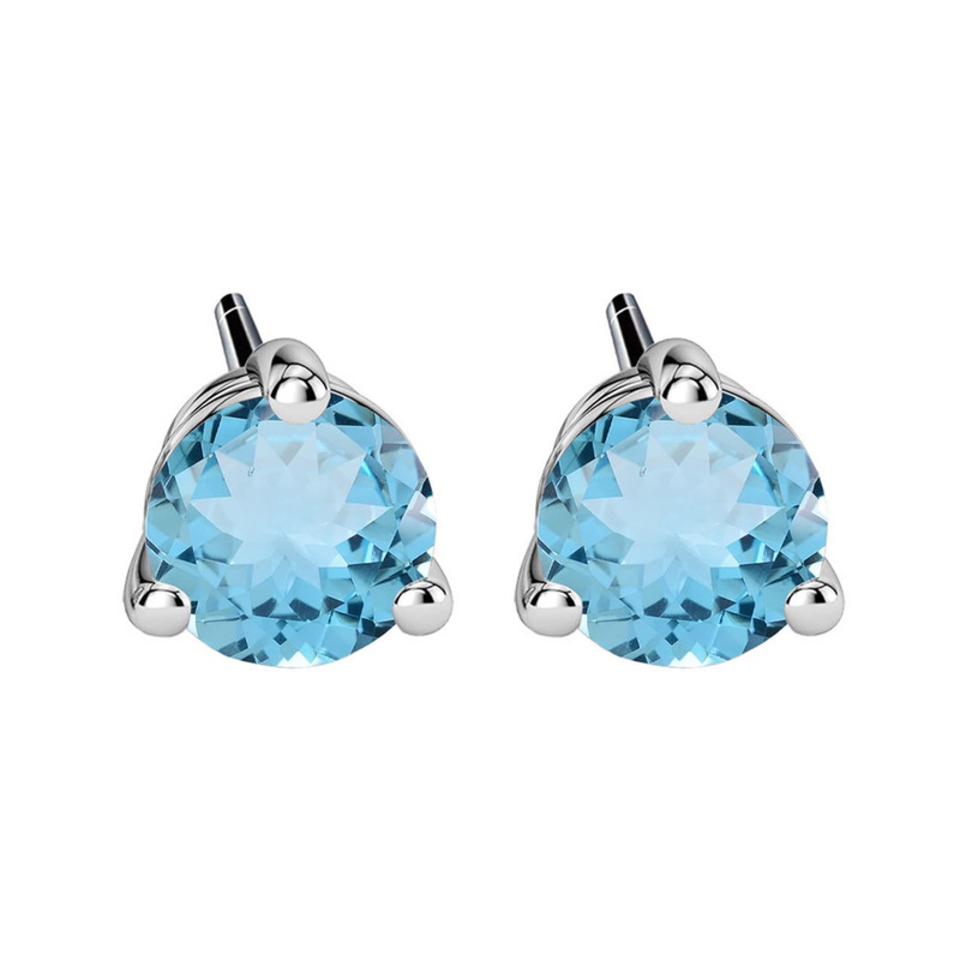 Round blue topaz stud earrings in a three-prong 925 sterling silver setting