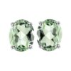 Oval green amethyst stud earrings in a four-prong 925 sterling silver setting