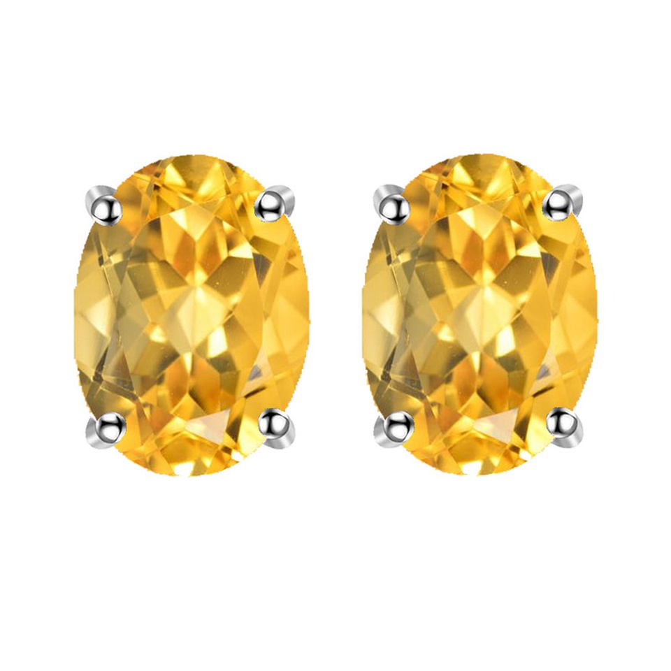 Oval yellow citrine stud earrings in a classic four-prong 925 sterling silver setting