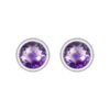 Round purple amethyst stud earrings in a sleek bezel setting, crafted from 925 sterling silver