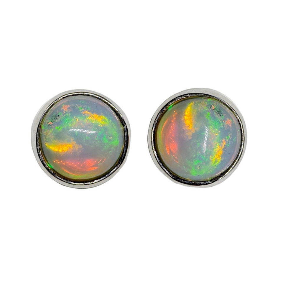 925 sterling silver Ethiopian opal stud earrings.