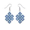 Handmade Tibetan infinity knot dangle earrings with blue inlay and silver frame