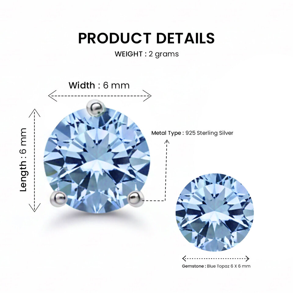 Blue Topaz Gemstone Stud Jewellery
