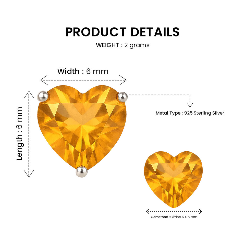 Citrine Gemstone Heart Shape Stud Jewellery