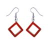 Handmade diamond-shaped dangle earrings with red coral inlay and silver frame