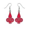 Silver-plated brass red coral inlay Tibetan drop dangle earrings