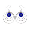 Handmade circular dangle earrings with lapis lazuli inlay and concentric silver rings