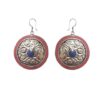 Round floral earrings with coral and lapis lazuli inlay