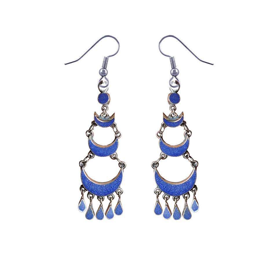 Blue crescent moon dangle earrings