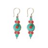 Handcrafted dangle earrings with turquoise and coral inlay in geometric design