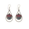 Handmade teardrop dangle earrings with red coral and turquoise inlay in intricate tribal design