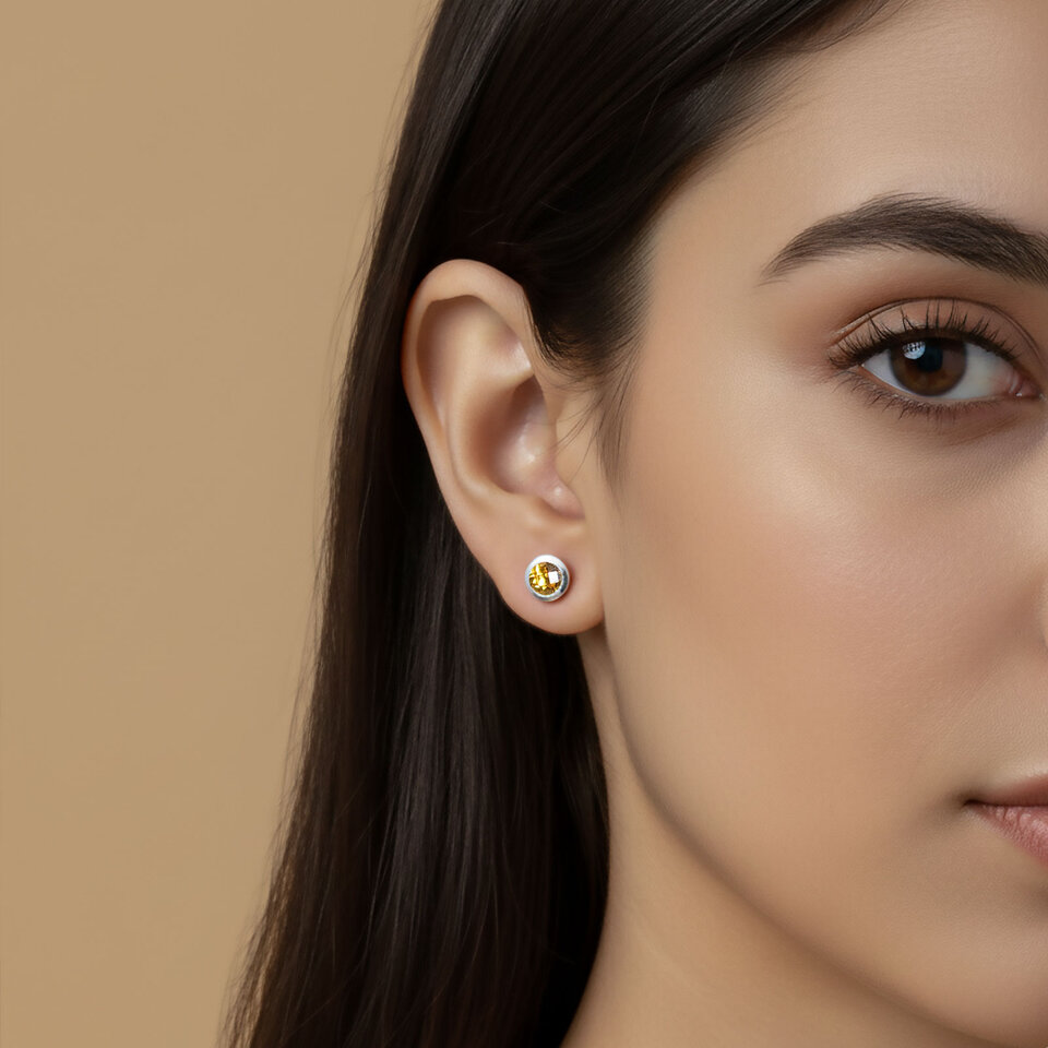 Citrine Gemstone Stud Earring wearing Model
