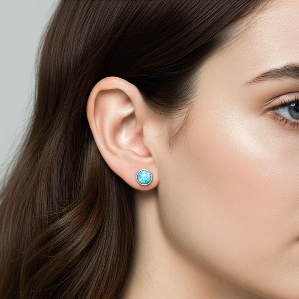 Larimar Gemstone Stud Wearing Model