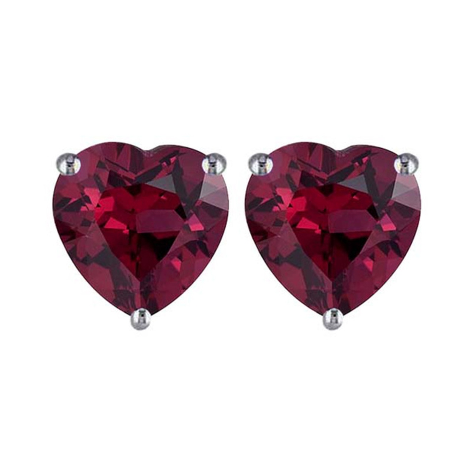 Heart-shaped red gemstone stud earrings