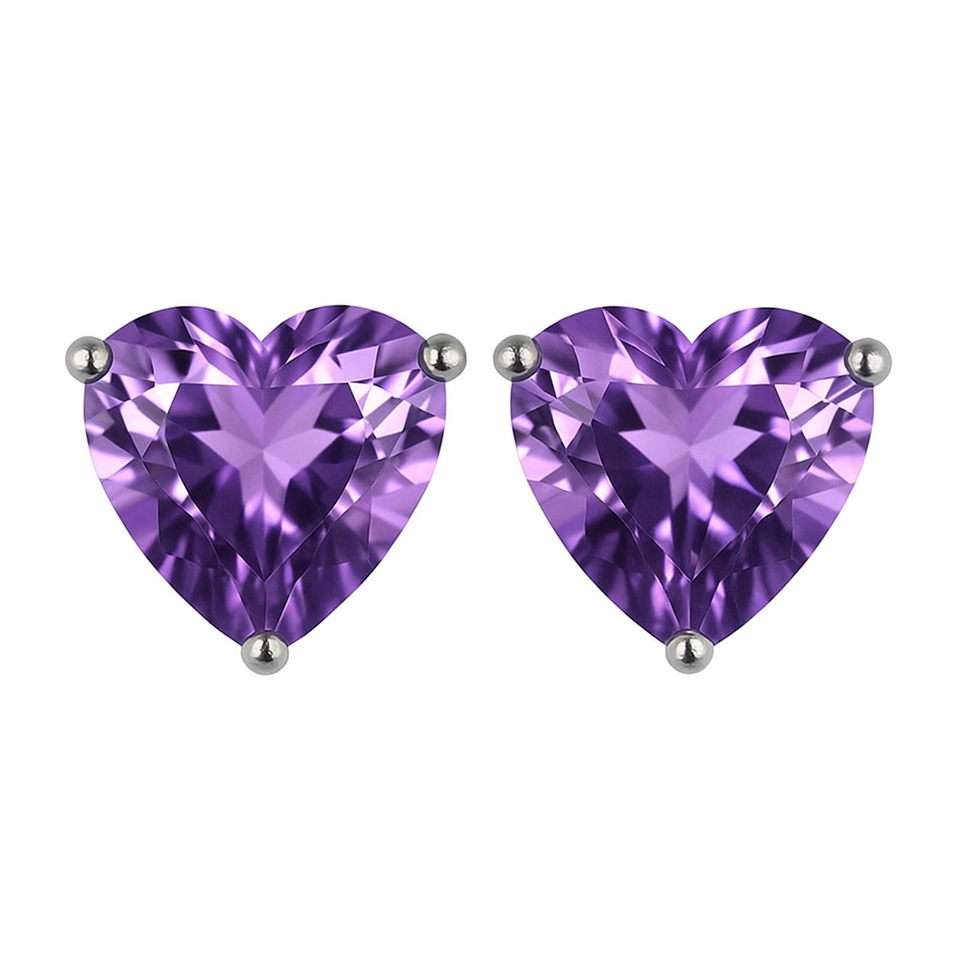 Heart-shaped amethyst gemstone stud earrings