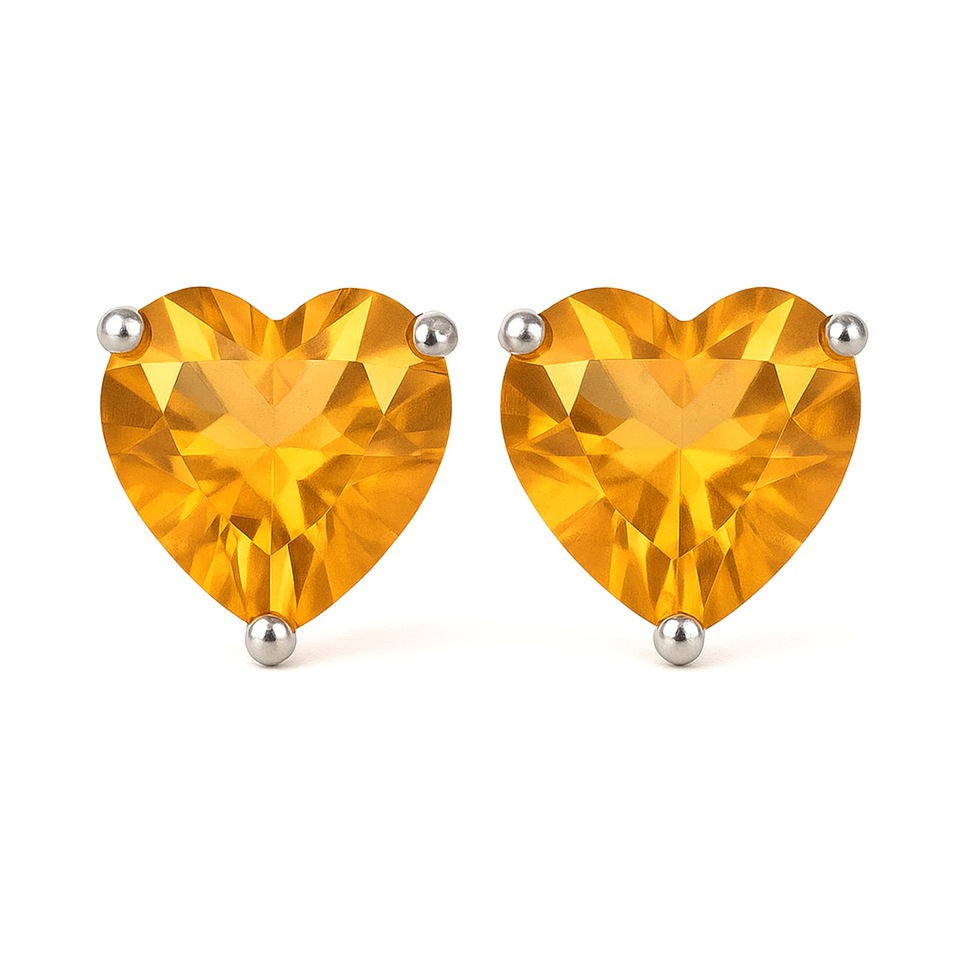 Heart-shaped citrine gemstone stud earrings