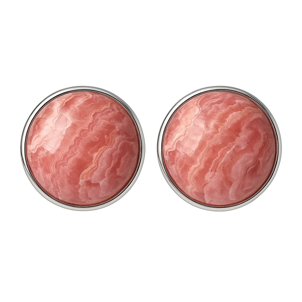 Rhodochrosite gemstone stud earrings in 925 sterling silver