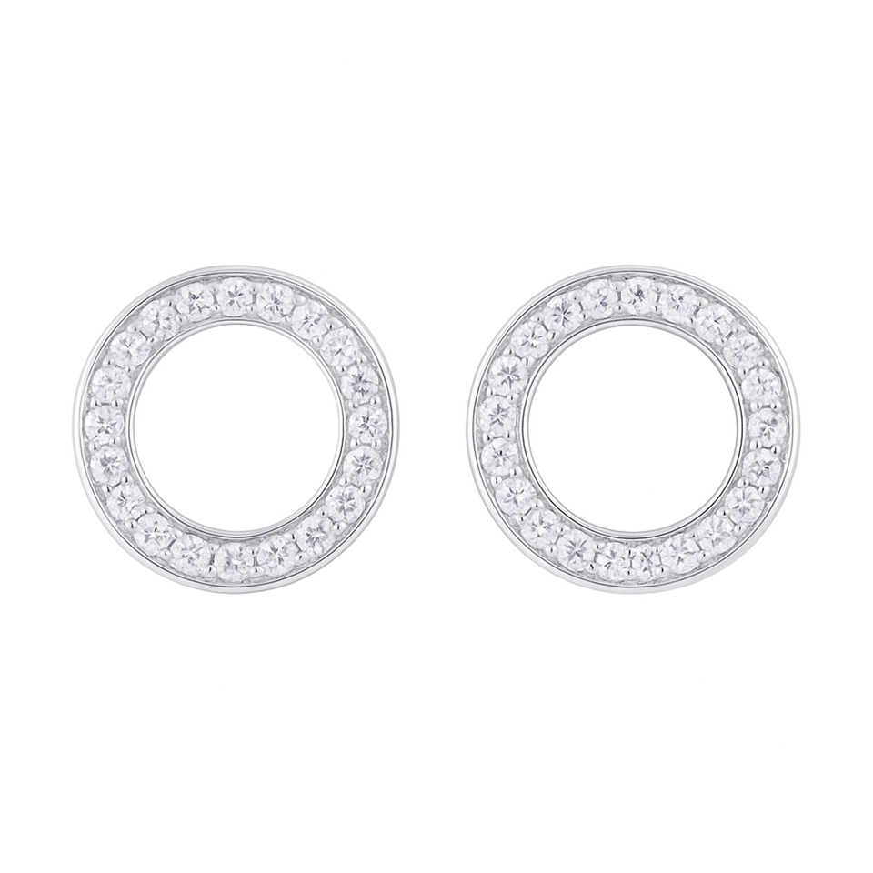 Circle stud earrings with cubic zirconia in 925 sterling silver