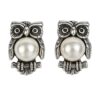 Owl design pearl stud earrings in 925 sterling silver