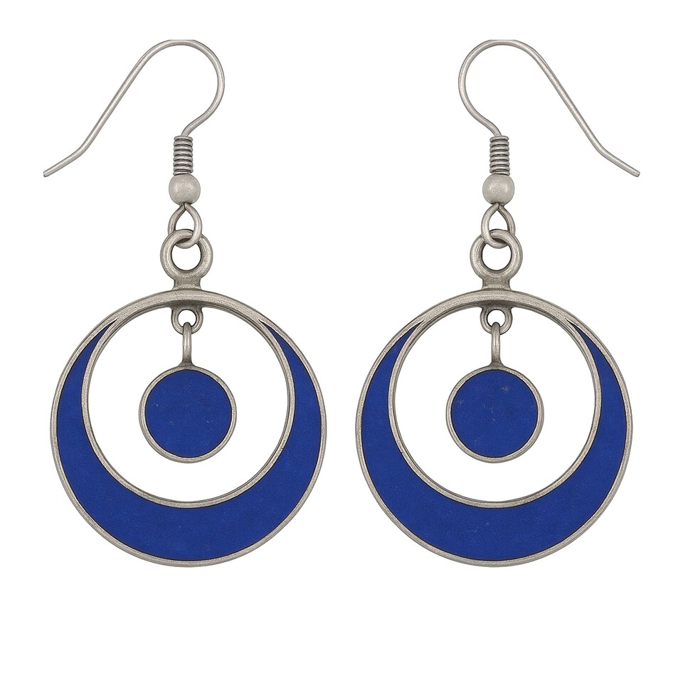 Silver-plated lapis lazuli circular dangle earrings