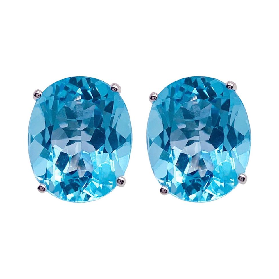 Blue Topaz Gemstone Studs Jewellery
