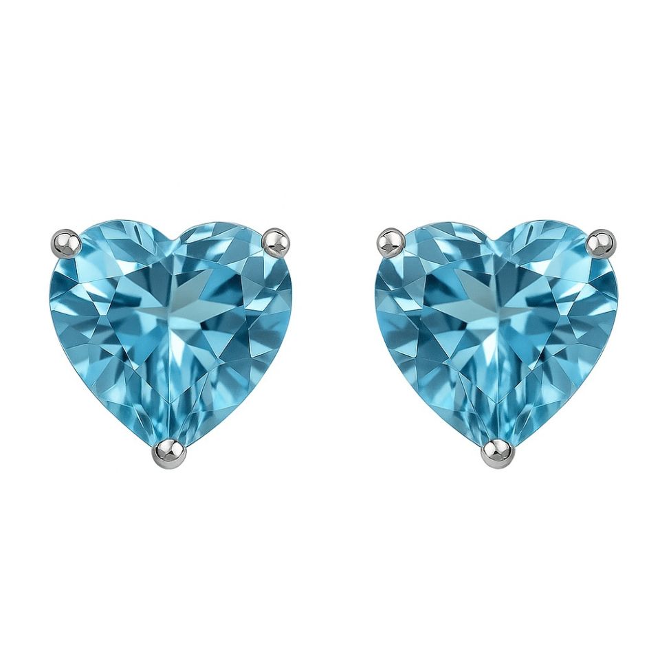 Blue Topaz Gemstone Heart Shape Stud Jewellery