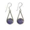 Handmade teardrop earrings with round blue inlay and crescent moon design