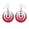 Handmade concentric circle dangle earrings with red coral inlay