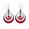 Handmade teardrop dangle earrings with red coral inlay