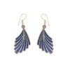 Handmade fan-shaped dangle earrings with blue inlay and silver frame