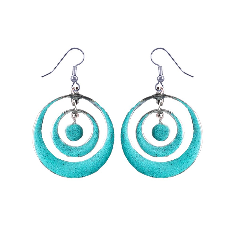 Handmade turquoise spiral hoop dangle earrings