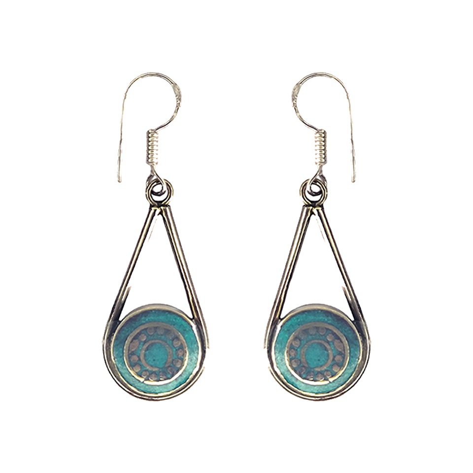 Teardrop dangle earrings with turquoise inlay