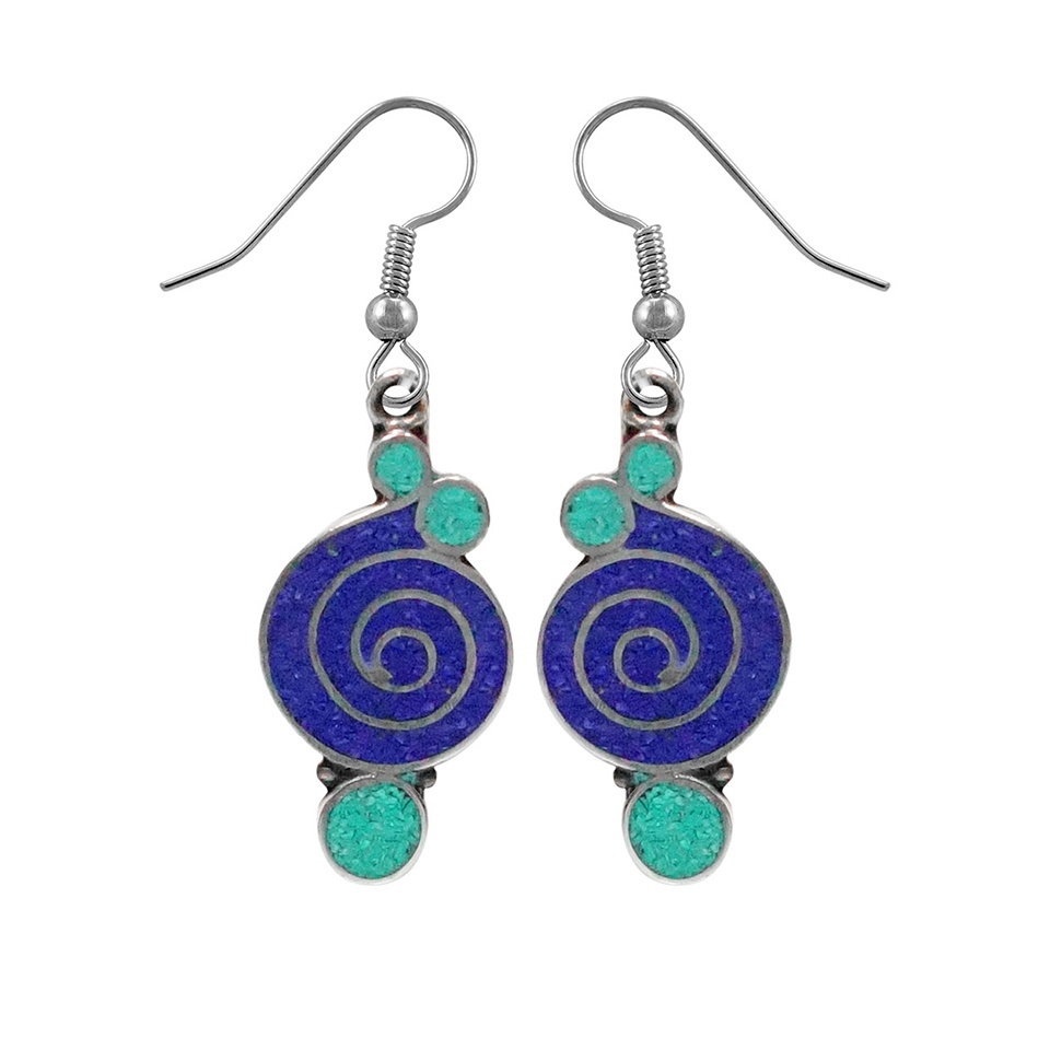 Lapis lazuli and turquoise spiral earrings